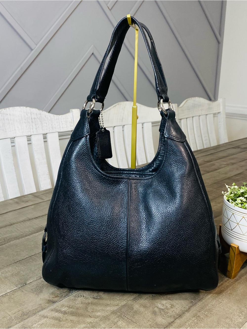 COACH Madison Maggie Black Pebbled Leather Hobo Shoulder Bag Purse - Picture 4 of 10
